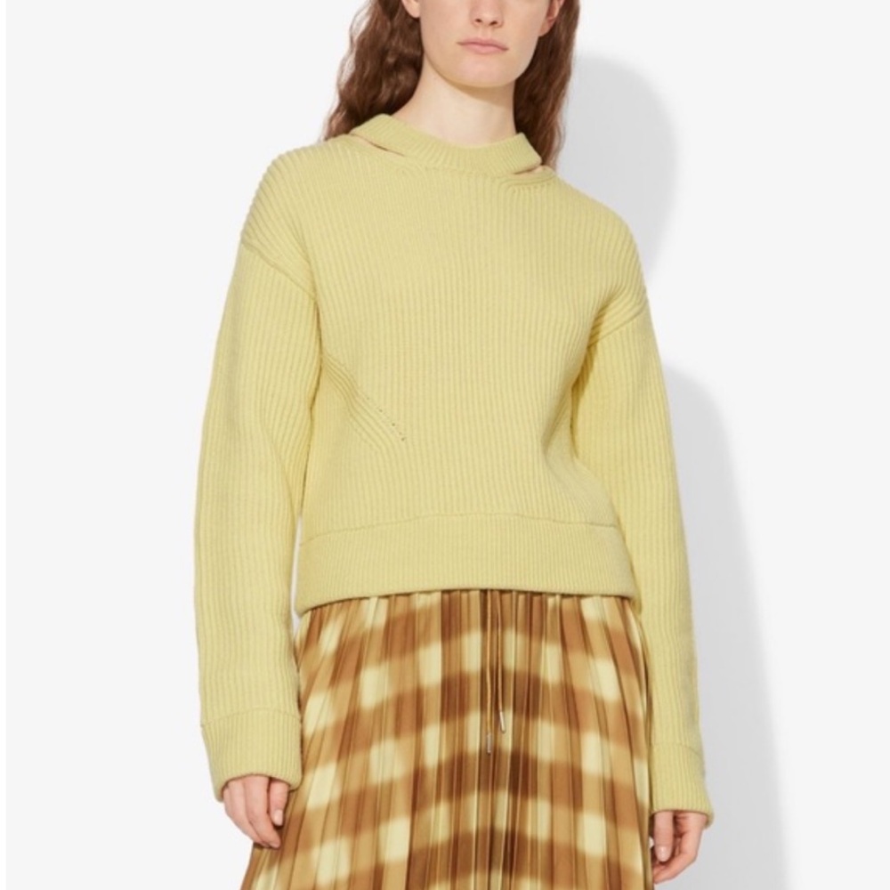 Proenza Scholar White Label Wool Chunky Rib Knit Sweater Lemon/Yellow Sz L